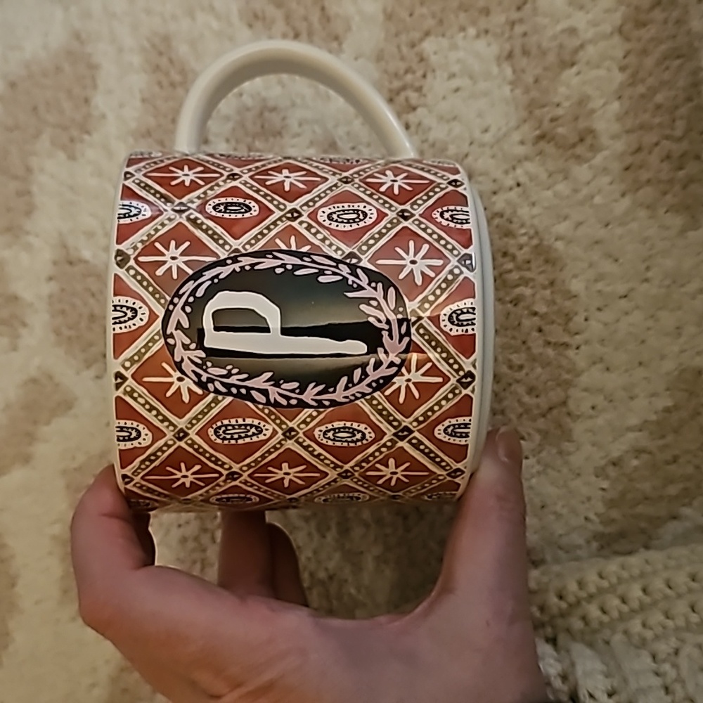 Anthropologie Jo Monogram Mug P with Henry David Thoreau Quote - Brand New!